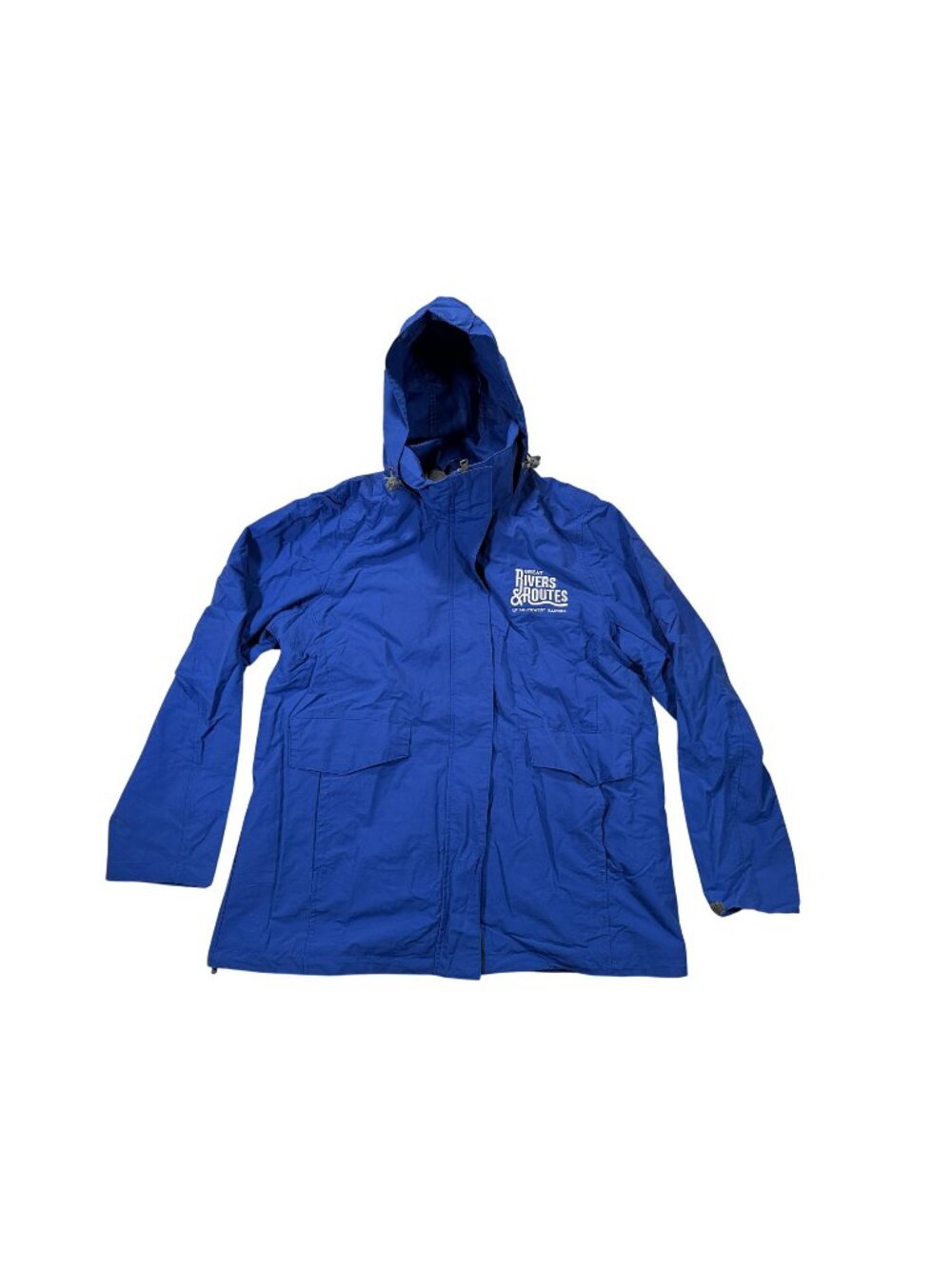 Lands End Blue Hooded Jacket Mens Size XL Nylon Water-Resistant Embroidered Logo